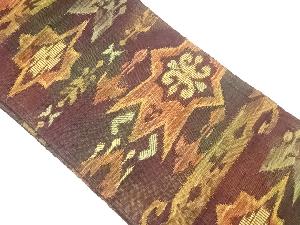 手織り真綿紬抽象草花模様織出し名古屋帯